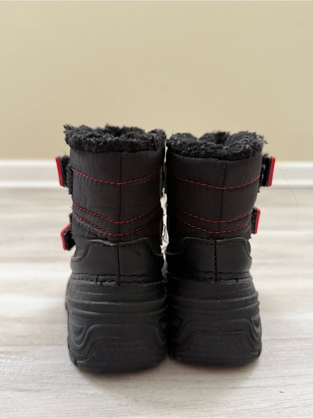 Kids Black Winter Snow Boots with Red Trim